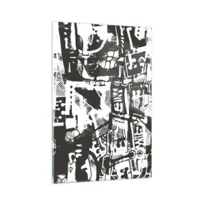 Quadro su vetro - Motivo retrò monocromatico astratto - 80x120cm - Ordine o caos? - Decorazione murale moderna per soggiorno e camera da letto ARTTOR