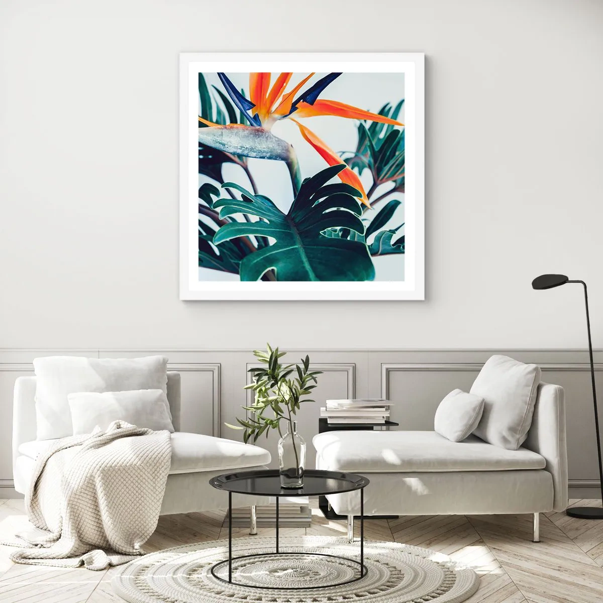 Poster in cornice bianca - Pianta uccello - 60x60 cm