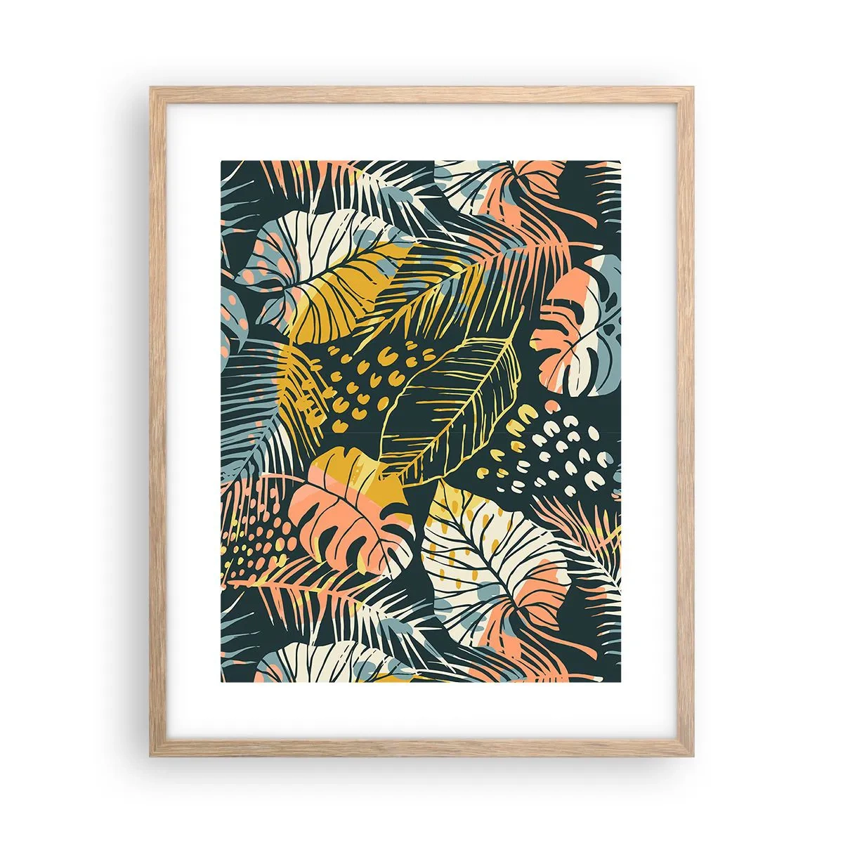 Poster in cornice rovere chiaro - Fantasia di foglie - 40x50 cm