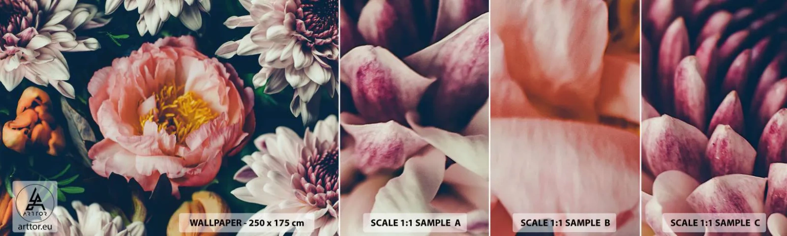 Campione di Fotomurale Adesivo Deluxe Sticker - Con fasto barocco - Fiori, Peonia, Mazzo di fiori - 100x30 cm