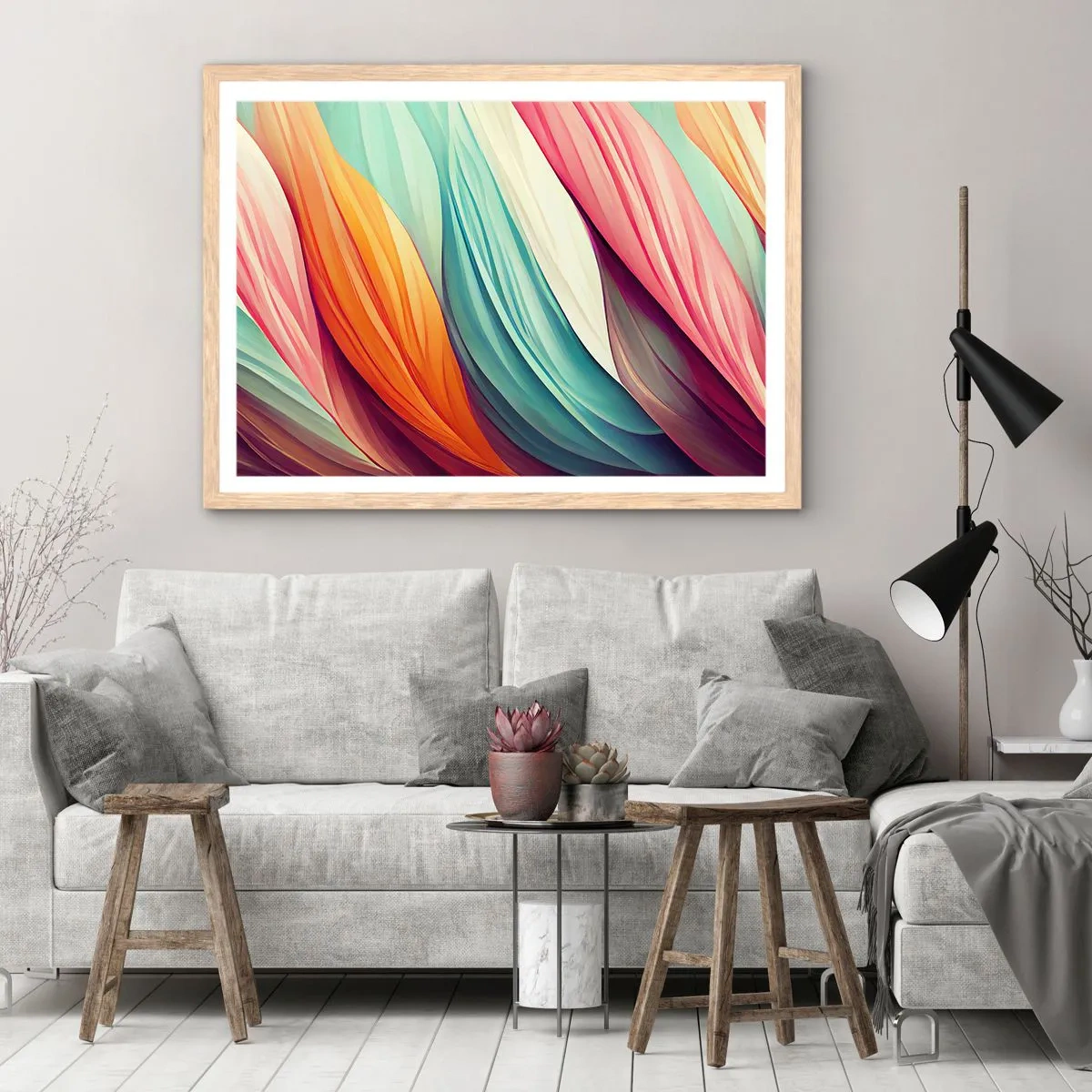 Poster in cornice rovere chiaro - Intreccio arcobaleno - 100x70 cm