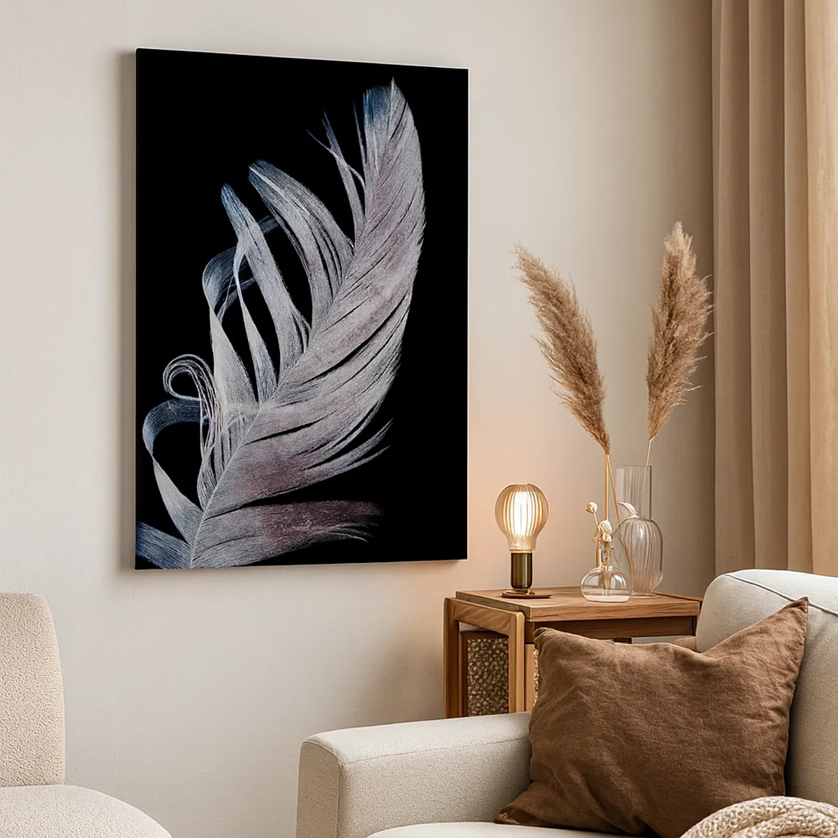 Quadro su tela - Stampe su Tela - Una piuma delicata su uno sfondo nero in un approccio artistico - 50x70cm - Pensa al tocco - Decorazione murale moderna per soggiorno e camera da letto ARTTOR