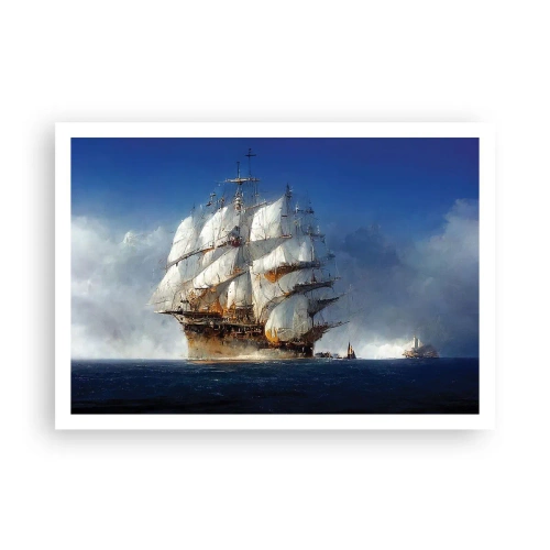 Poster - Una nave a vela in mare aperto sotto un cielo azzurro - 100x70cm - The great glory! - Decorazione murale moderna per soggiorno e camera da letto ARTTOR