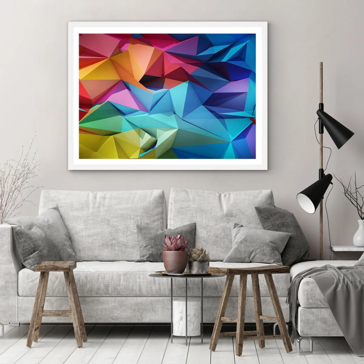 Poster in cornice bianca - Origami arcobaleno - 40x30 cm