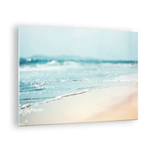 Quadro su vetro - Dolci onde dell'oceano che lambiscono la spiaggia sabbiosa - 70x50cm - Calore e rumore - Decorazione murale moderna per soggiorno e camera da letto ARTTOR