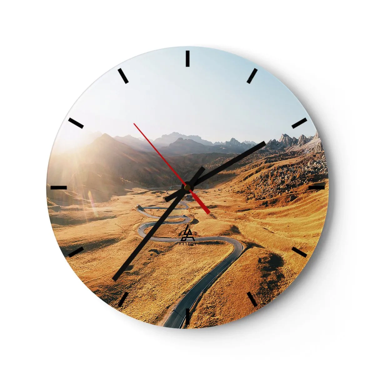 Orologio da parete - Orologio in Vetro - Una strada tortuosa in una valle dorata illuminata dal sole al tramonto - 30x30cm - Nella valle dorata - Decorazione murale moderna per soggiorno, cucina e camera da letto ARTTOR