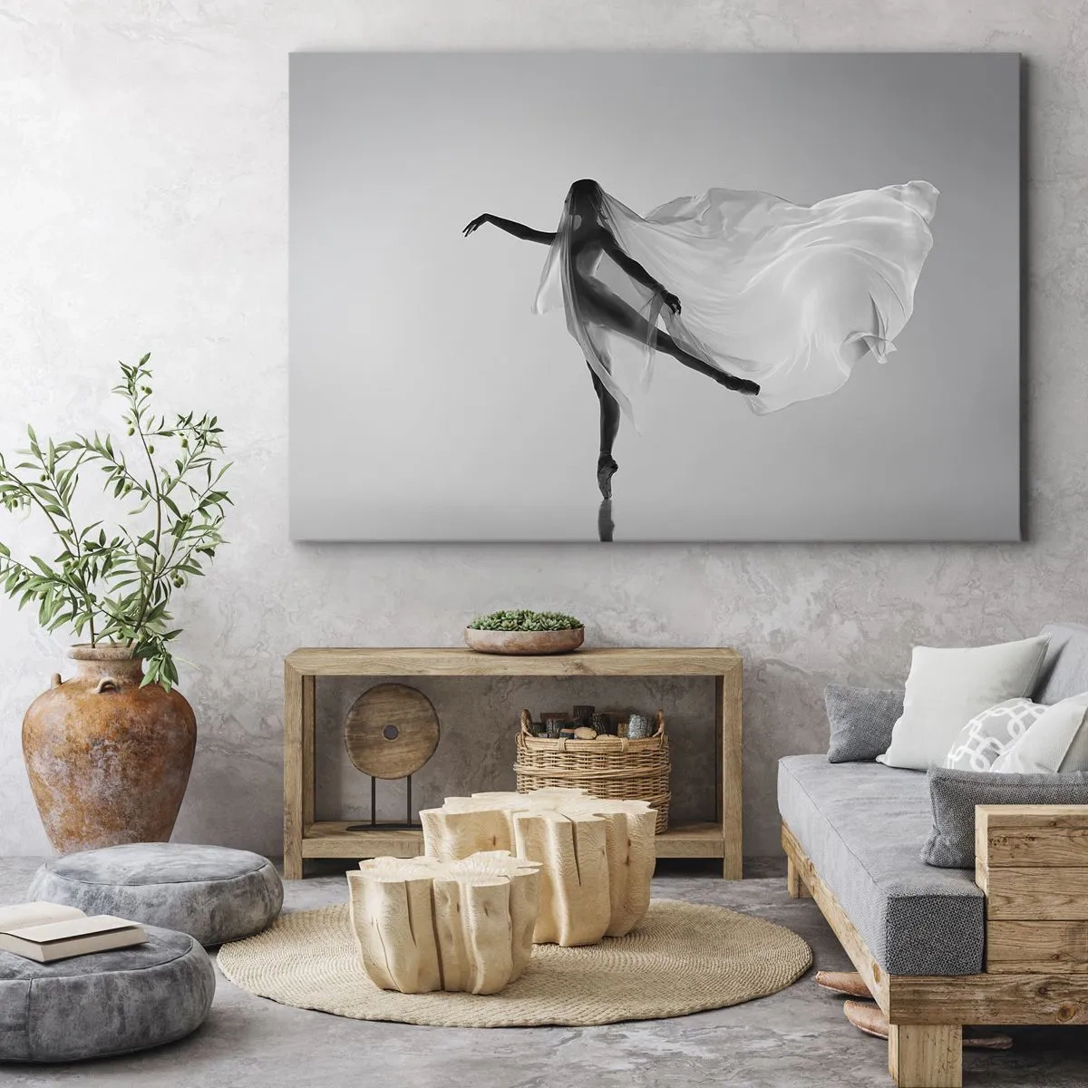 Quadro su tela - Stampe su Tela - Una ballerina in una posa eterea con tessuto fluido - 100x70cm - Leggerezza ed eleganza - Decorazione murale moderna per soggiorno e camera da letto ARTTOR