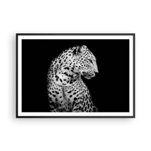 Poster in cornice nera - Immagine in bianco e nero di un leopardo su sfondo nero - 100x70cm - Profilo destro perfetto! - Decorazione murale moderna per soggiorno e camera da letto ARTTOR