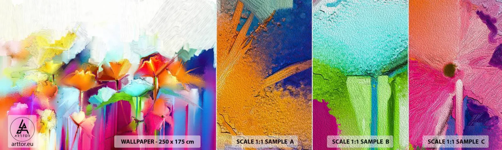 Campione di Fotomurale Premium Sand - L'arcobaleno è fiorito - Astrazione, Fiori, Pezzo - 100x30 cm