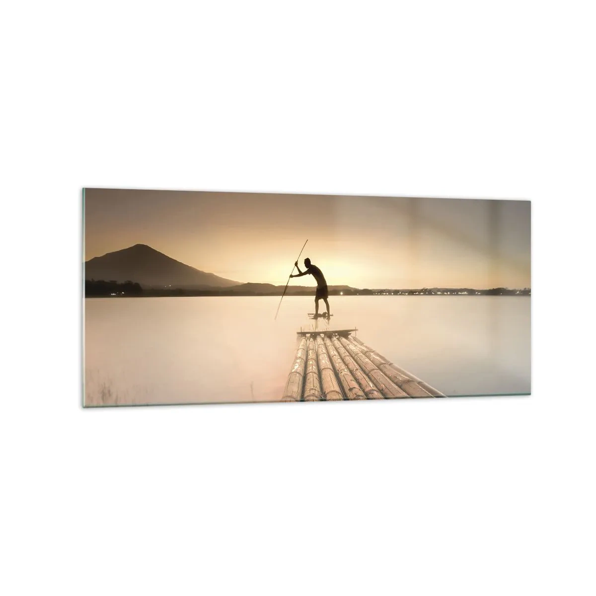 Quadro su vetro - Uomo su una zattera al tramonto - 120x50cm - Prima del riposo - Decorazione murale moderna per soggiorno e camera da letto ARTTOR