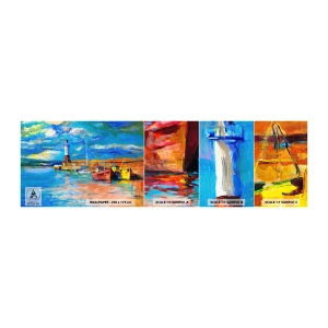 Campione di Fotomurale Adesivo Deluxe Sticker - Pomeriggio nell'insenatura multicolore - Porto dei Pescatori, Peschereccio, Faro - 100x30 cm