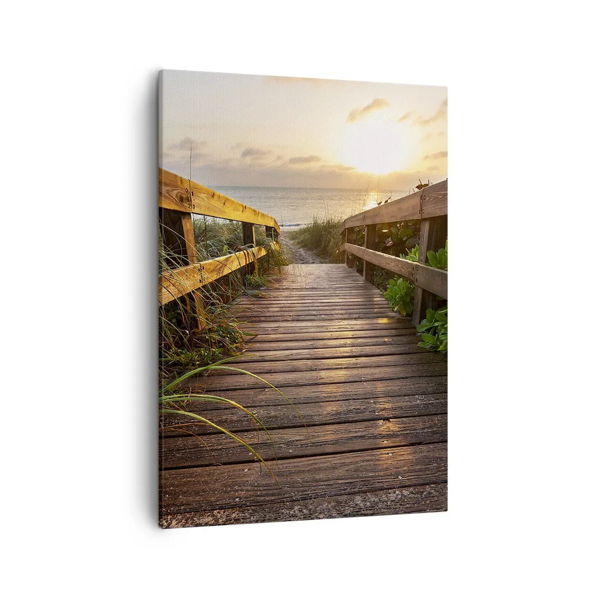 Quadro su tela - Stampe su Tela - Molo di legno che conduce alla spiaggia al tramonto - 50x70cm - Dritto verso la riva - Decorazione murale moderna per soggiorno e camera da letto ARTTOR