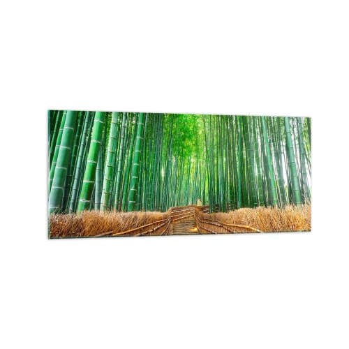 Quadro su vetro - Un sentiero in una fitta foresta di bambù - 120x50cm - Essenza della natura asiatica - Decorazione murale moderna per soggiorno e camera da letto ARTTOR