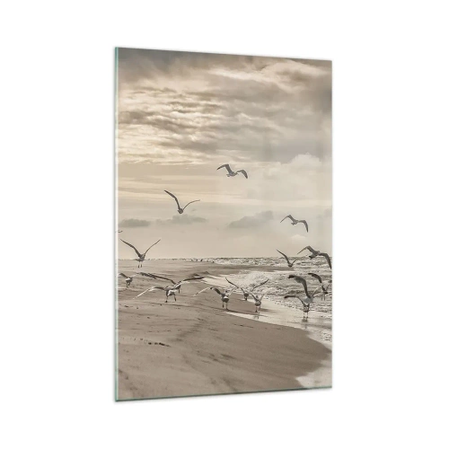 Quadro su vetro - Un gabbiano in volo sopra un paesaggio costiero - 80x120cm - Brusio del mare, canto degli uccelli - Decorazione murale moderna per soggiorno e camera da letto ARTTOR