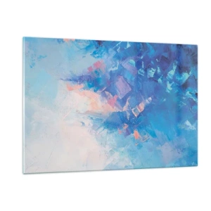 Quadro su vetro - Paesaggio invernale astratto con tonalità blu fredde e tenui sfumature rosa - 120x80cm - Astrazione invernale - Decorazione murale moderna per soggiorno e camera da letto ARTTOR