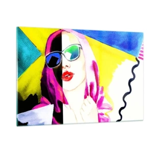 Quadro su vetro - Ritratto di una donna in stile pop art colorato - 120x80cm - Non sono bianca e non sono nera - Decorazione murale moderna per soggiorno e camera da letto ARTTOR
