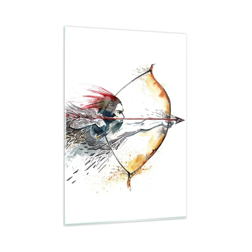 Quadro su vetro - Dipinto ad acquerello dinamico di un guerriero con arco e frecce - 80x120cm - Mitico guerriero con arco infuocato - Decorazione murale moderna per soggiorno e camera da letto ARTTOR