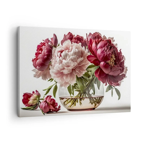 Quadro su tela - Stampe su Tela - Un bouquet di peonie nei toni del rosa e del rosso - 70x50cm - Bellezza in piena fioritura - Decorazione murale moderna per soggiorno e camera da letto ARTTOR