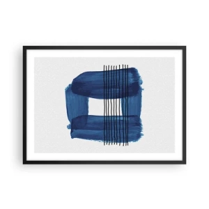 Poster in cornice nera - Motivo astratto nei toni del blu con linee nere - 70x50cm - Composizione blu e nera - Decorazione murale moderna per soggiorno e camera da letto ARTTOR