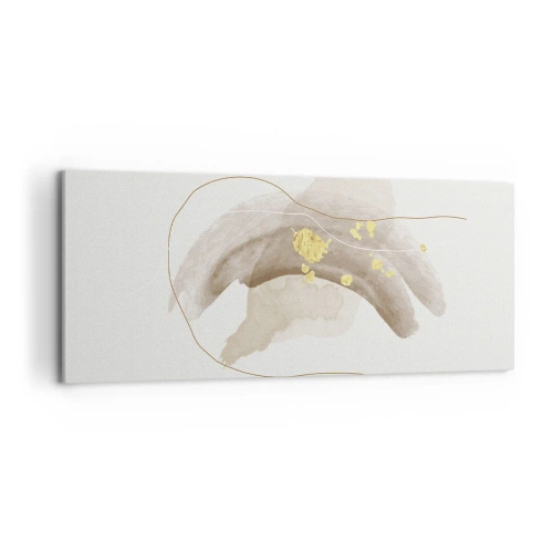 Quadro su tela - Stampe su Tela - Una composizione astratta nei toni del beige e dell'oro. - 120x50cm - Incontro nello spazio - Decorazione murale moderna per soggiorno e camera da letto ARTTOR