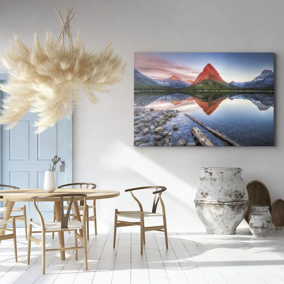 Quadro su tela - Stampe su Tela - Una montagna riflessa in un lago al tramonto - 100x70cm - Caldo e freddo - Decorazione murale moderna per soggiorno e camera da letto ARTTOR