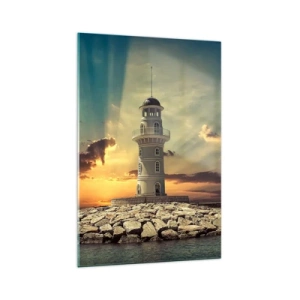 Quadro su vetro - Un faro al tramonto contro il cielo - 70x100cm - Luce - Bontà - Bellezza - Decorazione murale moderna per soggiorno e camera da letto ARTTOR