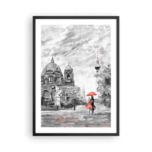 Poster in cornice nera - Una figura con un ombrello rosso sullo sfondo dell'architettura berlinese - 50x70cm - Incontro a Berlino - Decorazione murale moderna per soggiorno e camera da letto ARTTOR