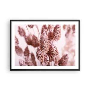 Poster in cornice nera - Un primo piano delle delicate spighe rosa delle erbe ornamentali - 70x50cm - A prima vista poco appariscenti - Decorazione murale moderna per soggiorno e camera da letto ARTTOR
