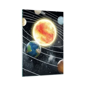 Quadro su vetro - Sistema solare con pianeti e sole nello spazio - 70x100cm - Danza cosmica - Decorazione murale moderna per soggiorno e camera da letto ARTTOR