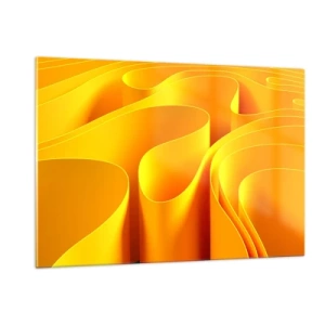 Quadro su vetro - Onde astratte nei toni dell'oro e dell'arancione - 120x80cm - Come onde di sole - Decorazione murale moderna per soggiorno e camera da letto ARTTOR