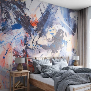 Fotomurali Premium Canvas - Astrazione con pennellate dinamiche in blu e rosso. - 100x70cm - La danza folle dell'astrazione - Decorazione murale moderna per soggiorno e camera da letto ARTTOR