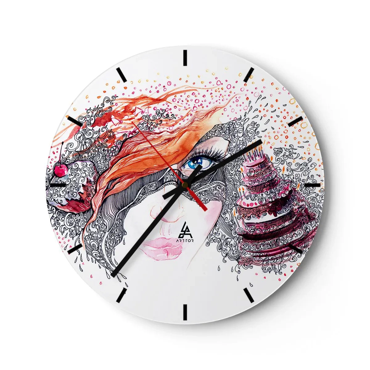 Orologio da parete - Orologio in Vetro - Viso artistico con ricchi dettagli e colori - 30x30cm - Con lei ogni giorno è festa - Decorazione murale moderna per soggiorno, cucina e camera da letto ARTTOR