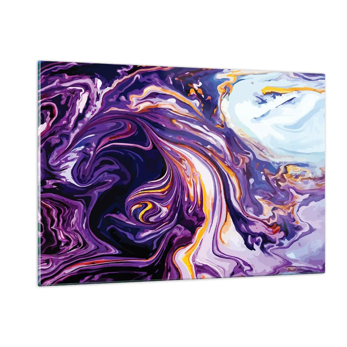 Quadro su vetro - Motivo astratto nei toni del viola e del bianco con linee dinamiche - 120x80cm - Curvatura dello spazio in viola - Decorazione murale moderna per soggiorno e camera da letto ARTTOR