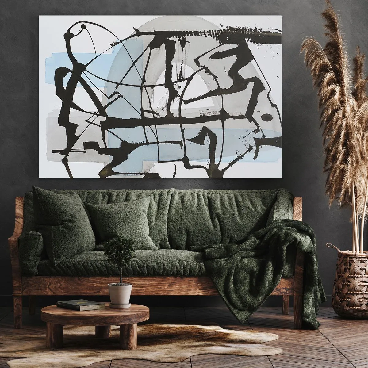 Quadro su tela - Stampe su Tela - Linee e forme astratte in blu e nero - 100x70cm - Blu nonostante tutto - Decorazione murale moderna per soggiorno e camera da letto ARTTOR