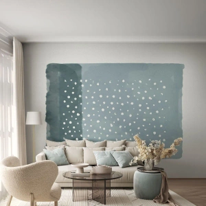 Fotomurali Premium Sand - Dipinto astratto ad acquerello nei toni del blu con puntini - 100x70cm - Spuntate nel blu - Decorazione murale moderna per soggiorno e camera da letto ARTTOR