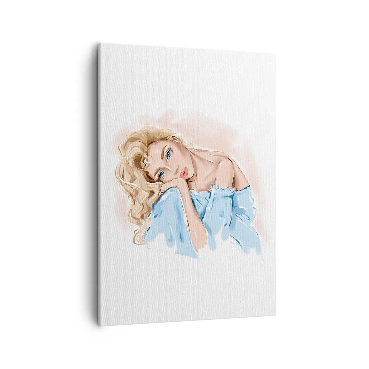 Quadro su tela - Stampe su Tela - Ritratto di una donna in abito blu con capelli biondi - 50x70cm - Sognante nel blu - Decorazione murale moderna per soggiorno e camera da letto ARTTOR