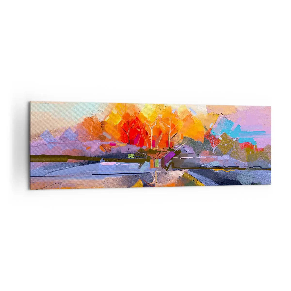 Quadro su tela - Stampe su Tela - Un paesaggio astratto con intensi colori autunnali. - 160x50cm - Si è fatto autunno - Decorazione murale moderna per soggiorno e camera da letto ARTTOR