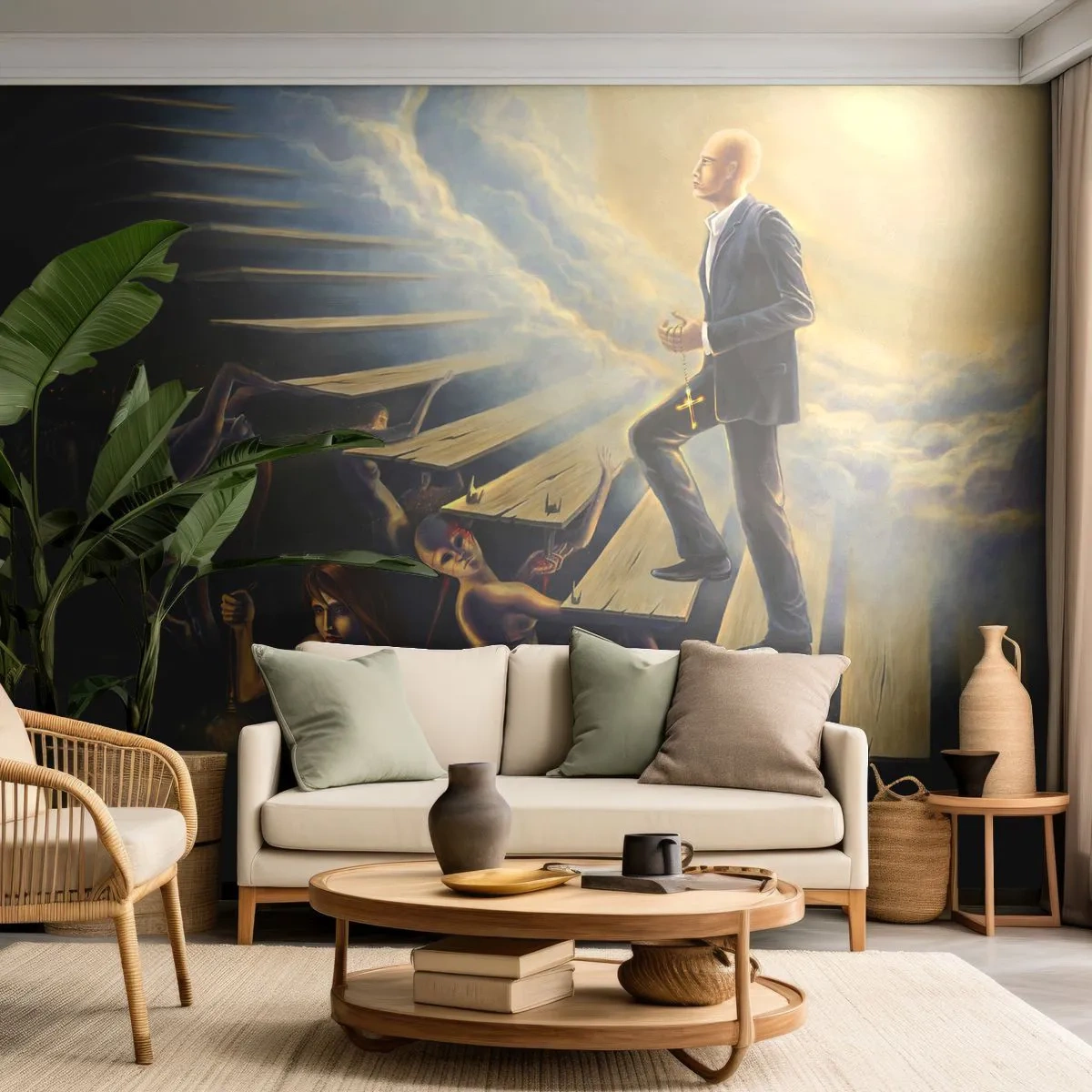 Fotomurali Premium Sand - Un percorso simbolico verso la luce e l'oscurità - 100x70cm - Viaggio dantesco verso la luce - Decorazione murale moderna per soggiorno e camera da letto ARTTOR