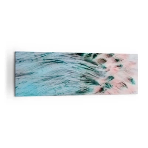 Quadro su tela - Stampe su Tela - Primo piano di piume nei colori pastello rosa zaffiro - 160x50cm - Piumino rosa zaffiro - Decorazione murale moderna per soggiorno e camera da letto ARTTOR