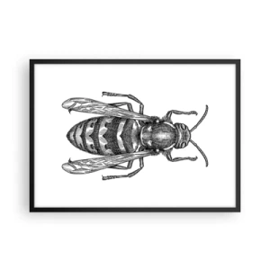 Poster in cornice nera - Motivo di una vespa dei cartoni animati su sfondo bianco, in stile minimalista. - 70x50cm - Dal pianeta degli insetti - Decorazione murale moderna per soggiorno e camera da letto ARTTOR