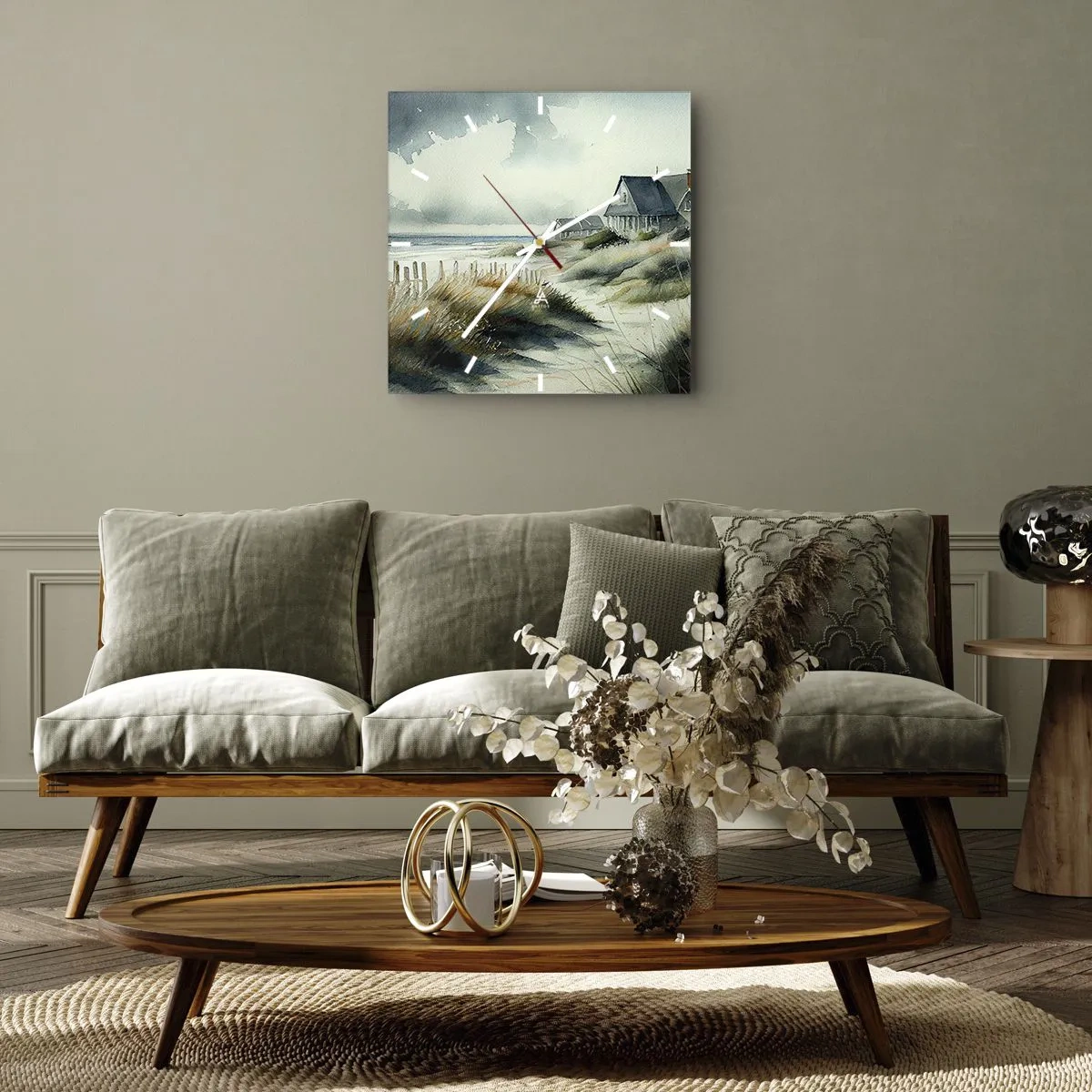 Orologio da parete - Orologio in Vetro - Una casa al mare circondata dal prato e con vista sul mare - 30x30cm - Lontano dal caos - Decorazione murale moderna per soggiorno e camera da letto ARTTOR