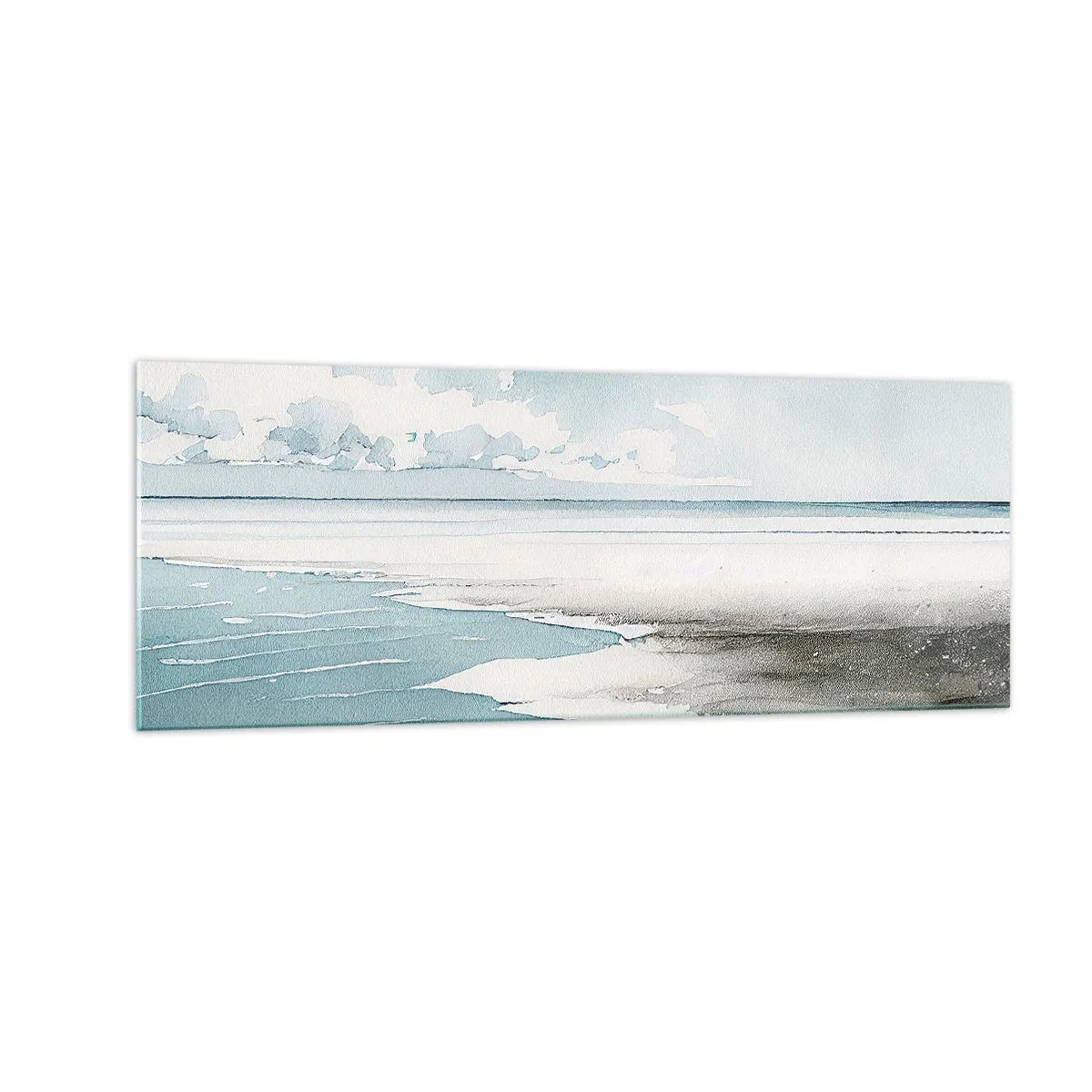 Quadro su vetro - Un mare calmo e una spiaggia dalle tonalità chiare di blu - 140x50cm - Marea dolce - Decorazione murale moderna per soggiorno e camera da letto ARTTOR