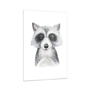 Quadro su vetro - Adorabile ritratto di un procione su sfondo bianco - 70x100cm - Un attimo di commozione - Decorazione murale moderna per soggiorno e camera da letto ARTTOR