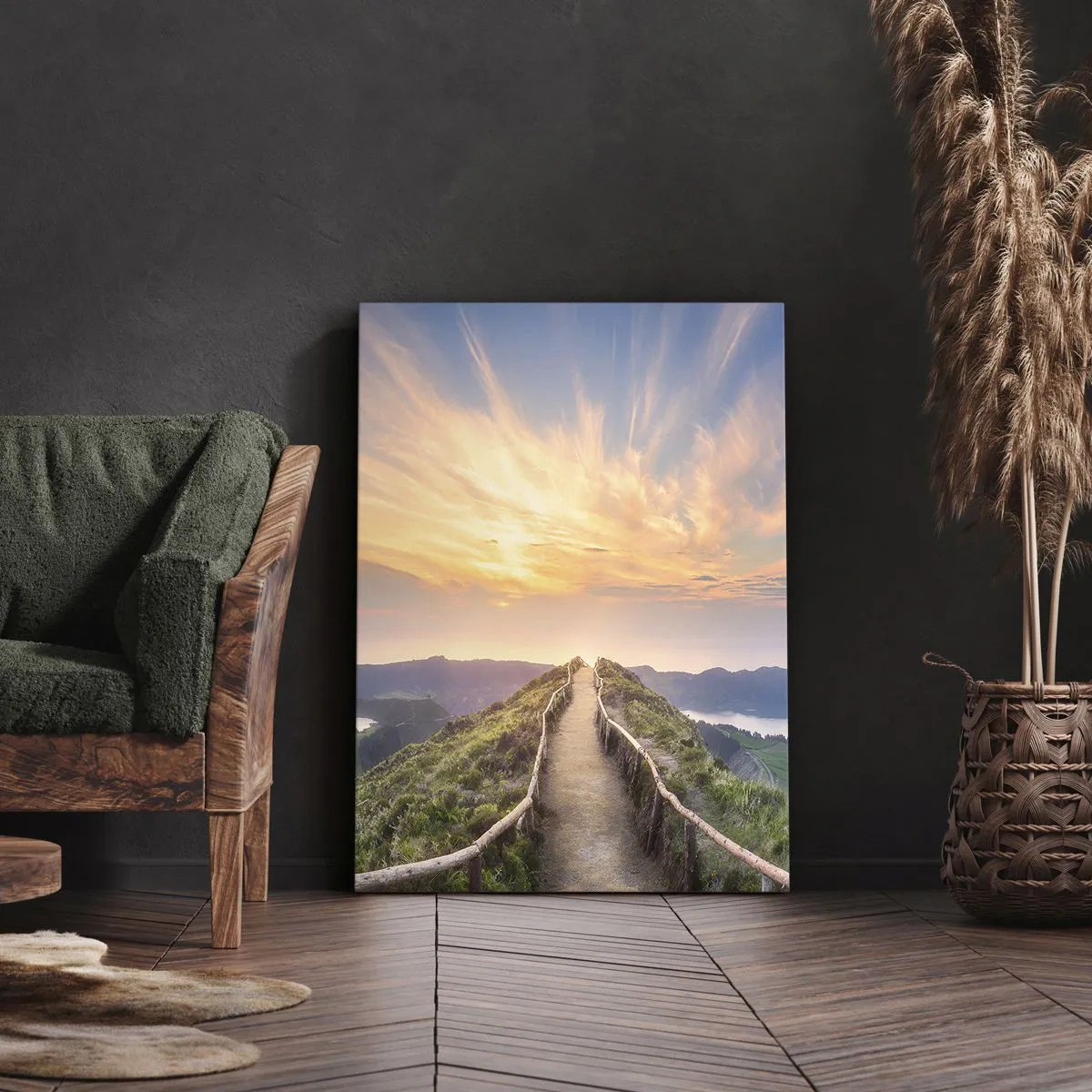 Quadro su tela - Stampe su Tela - Un pittoresco sentiero su una collina con vista sul tramonto - 70x100cm - Vicino al cielo - Decorazione murale moderna per soggiorno e camera da letto ARTTOR