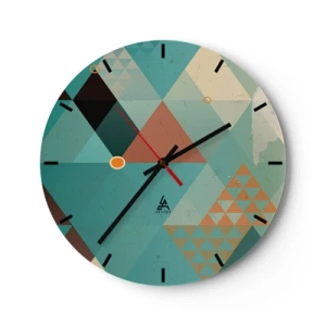 Orologio da parete - Orologio in Vetro - Una composizione geometrica di triangoli nelle tonalità del verde e del beige. - 30x30cm - Unità della molteplicità, molteplicità dell'unità