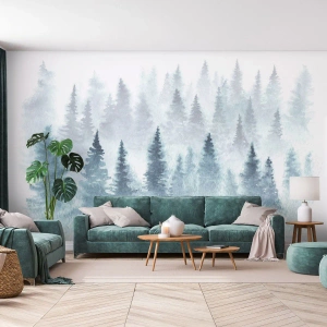 Fotomurali Premium Canvas - Avvolti nella nebbia - Paesaggio, foresta, Abete rosso - 200x140 cm