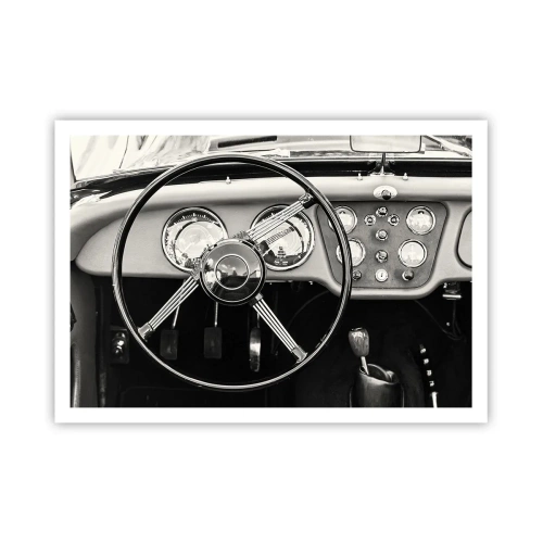 Poster - Interni di auto d'epoca in bianco e nero - 100x70cm - Il sogno del collezionista - Decorazione murale moderna per soggiorno e camera da letto ARTTOR