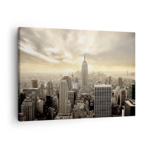 Quadro su tela - Stampe su Tela - Panorama della città con vista sull'Empire State Building - 70x50cm - New York in grigio - Decorazione murale moderna per soggiorno e camera da letto ARTTOR