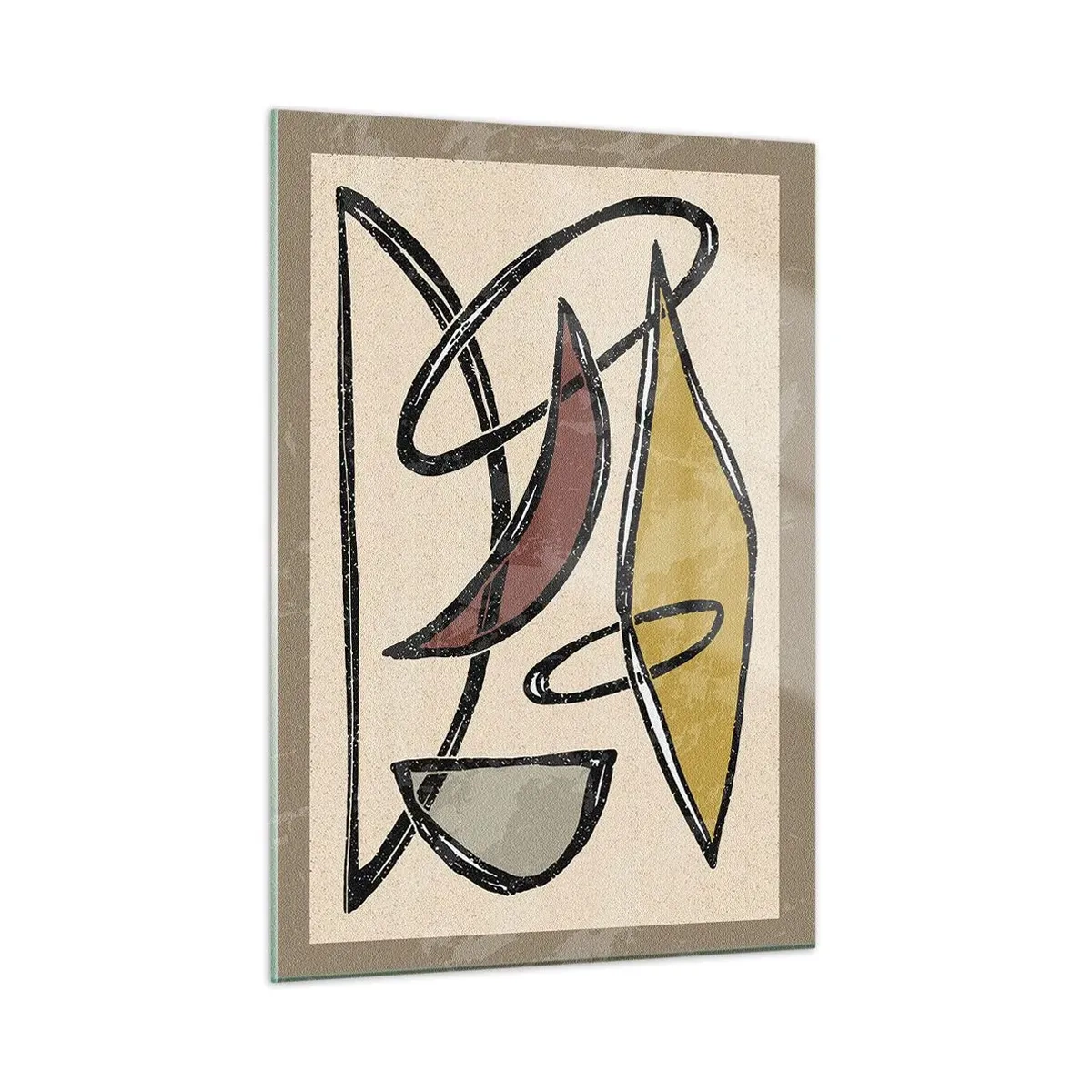 Quadro su vetro - Astrazione geometrica in giallo e rosso - 50x70cm - Verticali e orizzontali - Decorazione murale moderna per soggiorno e camera da letto ARTTOR