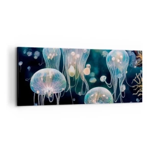Quadro su tela - Stampe su Tela - Delicate meduse nel mondo sottomarino - 120x50cm - Danza sottomarina - Decorazione murale moderna per soggiorno e camera da letto ARTTOR